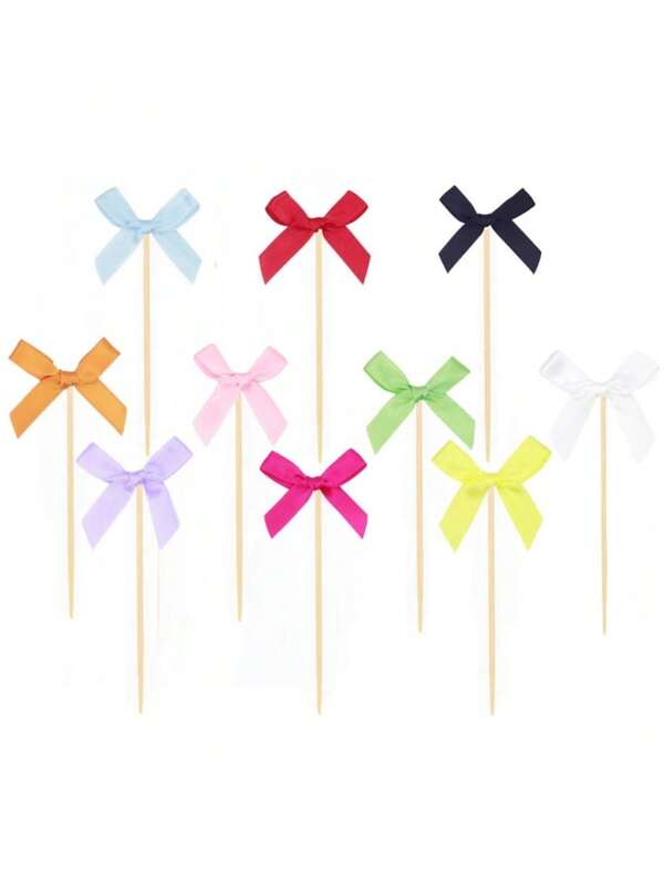 20pcs Bowknot Cake Toppers Picks Baking Cake Decorations For Party Dessert Fruit