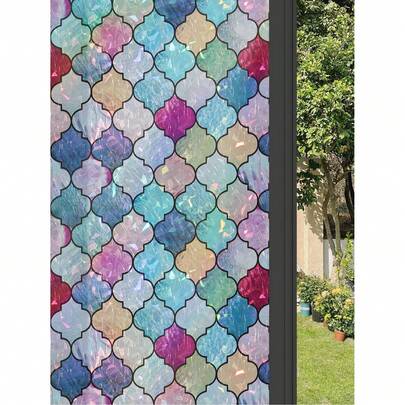 1片彩色玻璃窗膜，彩虹门隐私膜静电吸附窗膜装饰窗贴隔热防紫外线，适用于家庭和办公室 - 窗户隐私膜 - 窗膜 - 100%隐私窗膜 - 汽车配件窗户隐私膜窗贴