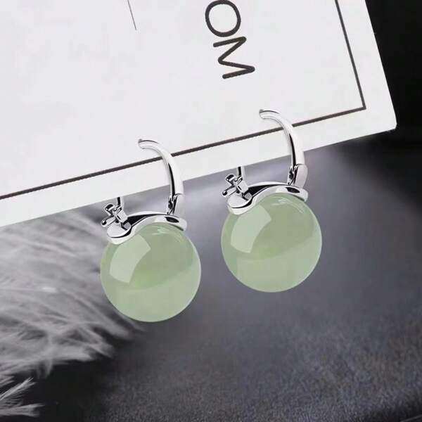 Brincos de contas de jade estilo antigo, moda suave, temperamento, fivela de orelha para mulheres, meninas, brincos retrô, joias, acessórios, presentes