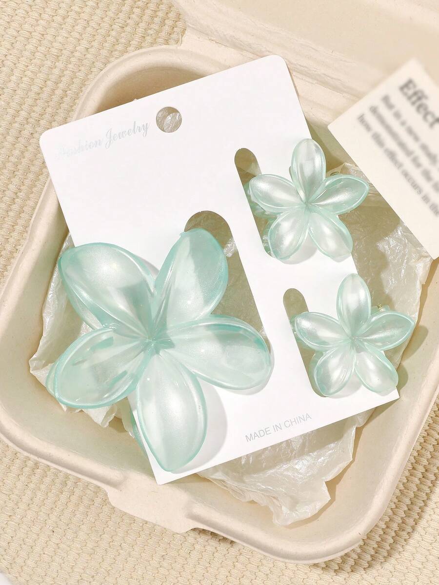 3 件闪亮透明蓝色闪亮鸡蛋花发夹，刘海配饰，海滩度假风格，春夏爪夹发夹发夹发夹发夹发夹发夹，休闲 - 透明青色 - 查看 1