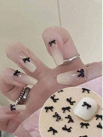 50Pcs/Pack Versatile Mini Bowknot Nail Accessories, Multi-Functional Series Black Ribbon Bowknot Nail Decorations, Black Bowknot Nail Art Decor, Resin Small Ornaments, Quality Bowknot Nail Art Decorations Nail Supplies Nails Nail Charms Nail Gems