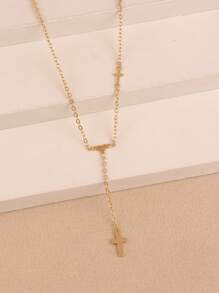 1pc Elegant Cross & Heart Decor Y-Necklace, Women's Everyday, Date, Party Accessory