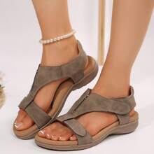 Womens Comfortable Summer Sandals Adjustable Flat Wedge Walking Open Toe - Xám - Xem 4