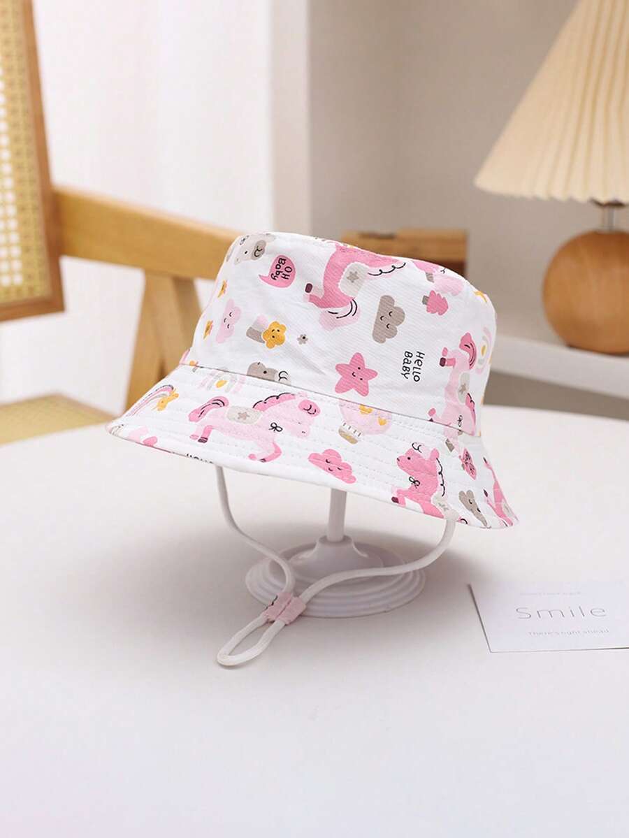 1 pièce Chapeau de soleil blanc pour fille avec imprimé licorne de dessin animé, chapeau de protection solaire pour l'extérieur pour les tout-petits au printemps, en été et en automne - Blanc - Voir 1