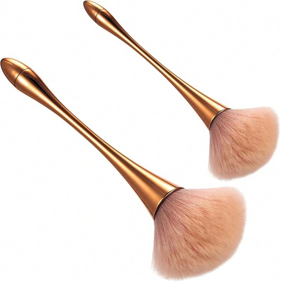 Boao 2 Pcs Large Fluffy Makeup Brushes Soft Bronzer Powder Brush Coverage Loose Blending Buffing Nail Foundation(Gold) - Rose Gold - View 1