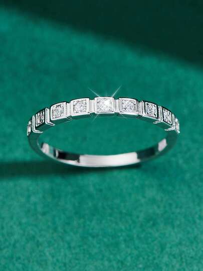 1pc Sparkling Elegant Cubic Zirconia Square & Round Shape Ring