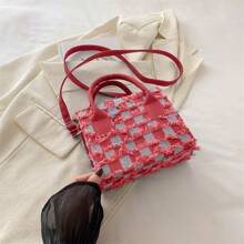 Nuevo bolso de mano de primavera/verano con bloque de color, cuadros y flecos, bolso de hombro cruzado casual y versátil para mujer