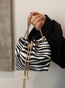 Women's Minimalist Zebra Striped Chain Shoulder Bag