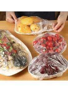 100PCS Disposable Plastic WrapFor Keeping Leftover Foods FreshWith Elastic And Self Seal Closure,Suitable For Covering Bowls AndDishes, Home Use
