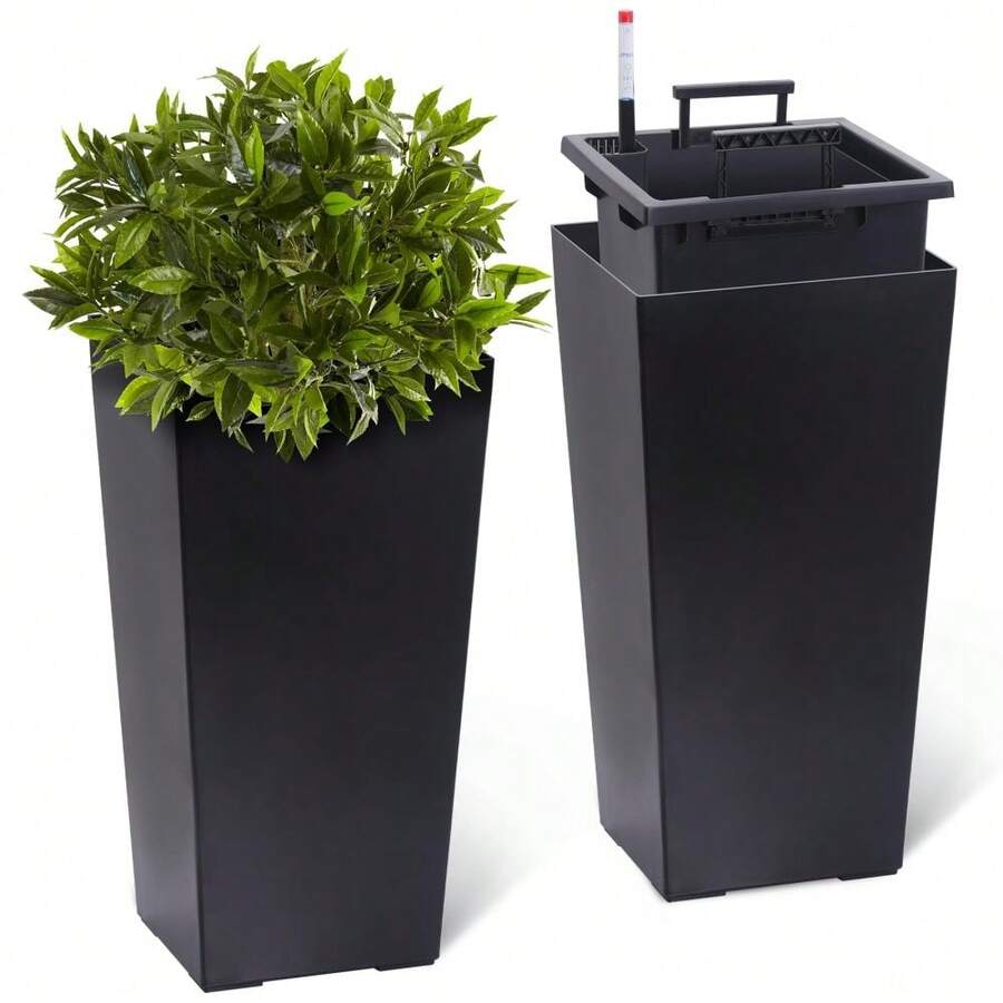 LIZHOUMIL 2Pcs 16/22" Tall Outdoor&Indoor Black Planter Pots With Drainage Holes&Water Level Monitor&Inner Bucket - màu đen - Xem 1