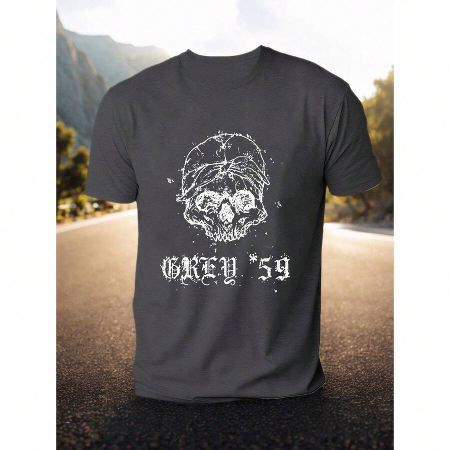 Most Popular G59 The Group Skull Graphic 100% Cotton T-Shirt - Casual Black With White Digital Print, Crew Neck, All-Season Wear For Adults, Skull T Shirt - Black - View 1