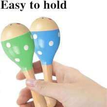 1/4/12 件 4.72 英寸迷你木制沙球，手摇铃摇铃沙锤，适用于音乐派对、生日派对、狂欢节（颜色图案随机） - 彩色 - 查看 5