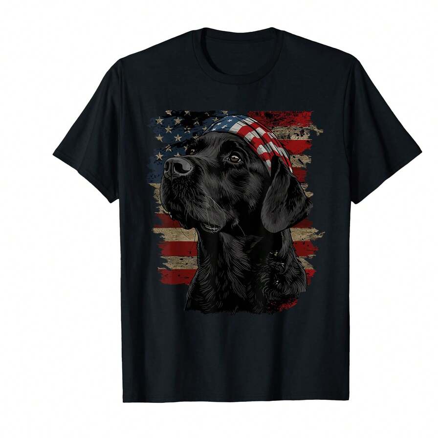 Black Labrador Patriotic Lab 4th Of July Usa An Flag T-Shirt<Lun Christmas Gifts - Black - View 1