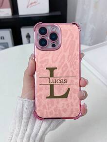 1pc Personalized Minimalist Text Custom Clear UV Printed Design/Rose Gold Electroplated Shockproof Lens Protection Phone Case, Meets Customers' Personalization Needs! Suitable Compatible With Apple 11/12/13/14/15/16/PROMAX, A13/A14/A15/A53/A55/A54/A55, S23/S23Ultra/S24Ultra/S24/Galaxy, Can Be Used As Gifts And Daily Use - Pink - View 2