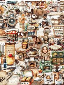 50张复古咖啡透明PET贴纸，自粘式，适用于DIY装饰、手机壳、笔记本电脑、头盔、剪贴簿、收藏卡片等。 - 1 Set - 查看 1