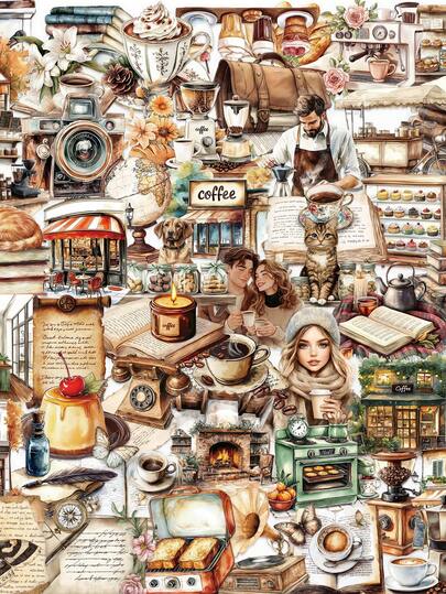 50 ks retro kávových průhledných PET samolepek, samolepicích, pro DIY dekorace, pouzdra na telefon, notebooky, helmy, scrapbooking, sběratelské karty