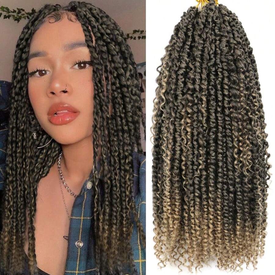 JVILO Passion Twist Hair 14 Inch 8 Packs Crochet Hair For Women, Short Pre Looped Passion Twist Crochet Hair Pre-Twisted Ombre Brown Passion Twist Braids Bohemian Crochet Hair (14inch T30#) - T27 - View 1