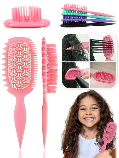 通风卷发梳，适用于卷发、波浪发和卷曲发 - 气流空心设计，可快速干燥并增强卷发，防毛躁顺发梳，干湿两用，轻巧无拉力梳，适合儿童、青少年和小女孩，非常适合旅行、居家、沙龙