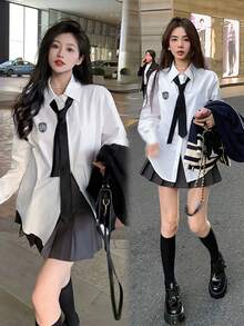 Camisa blanca suelta y versátil con estilo universitario distinguido y corbata, nueva blusa de manga larga para primavera/verano para mujer - Blanco - Ver 11