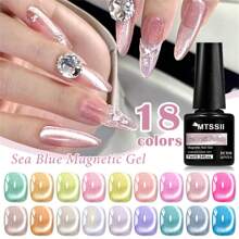 Mtssii 18 Colors 7ml Moonlight Crystal Cat Magnetic Gel Nail Polish Set With Magnetic Stick, Holographic Glitter UV Gel Sparkle Crystal Color For Nail Salon DIY At Home