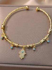 1PC Round Blue Zirconia Evil Eye Bangle For Women Men Open Gold Color Stainless Steel Evil Eye Bracelets Charm Thick Cuff Bangle Jewelry Gift