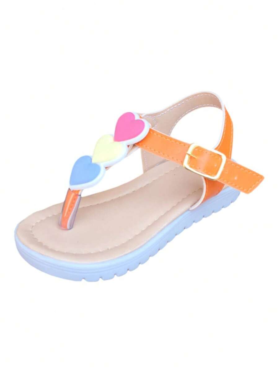 Children's Flip-Flops Decorated With Colorful Hearts. - 橘色 - 查看 1