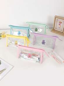 1 Stück Bären Muster transparente Federtasche, einfarbiges Reißverschluss personalisiertes Design Mäppchen, leicht und tragbar Kulturbeutel für Reisen, unverzichtbare Schulsachen für Schule und Schulzeit, Federmappe, Schultasche