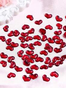 30pcs Heart Shaped 3D Nail Decorations, Cherry Red Rhinestone, Transparent Nail Jewelry, Odorless, DIY Finger Decors, Valentine"S Day Nail Accessories