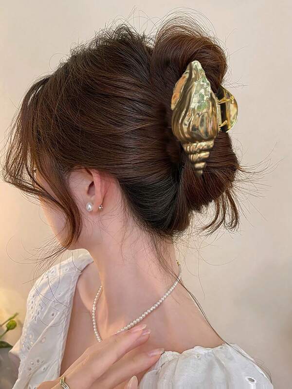 1pc Minimalist Conch Shell Metal Claw Clip, Unique European & American Style Fashion Hair Accessory