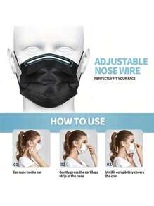 30 piezas/50 piezas/100 piezas Mascarilla desechable negra - 3 capas, transpirable y cómoda con lazos elásticos para las orejas.