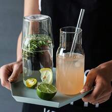 1pc Bedside Water Pitcher And Cup Set - Durable Glass, Dust-Proof Lid - Ideal For Nightstand And Office, Perfect For Serving Beverage, Beverage Service Set [Main Image Version, No Stripes] Back To School - Multicolor - View 2