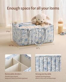 1pc Floral Diaper Caddy Organizer, Stylish Nursery Storage Basket - Gift For Baby Shower, Baby Registry Must Have, Newborn Essentials - Baby Caddy Organizer(Flower Prints In Randomized Positions) - Hoa xanh - Xem 2