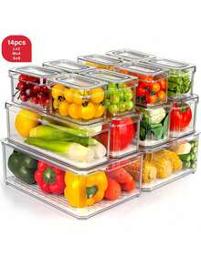 THELIFE 7/14 paquete de organizadores apilables para refrigerador, organizadores de refrigerador y almacenamiento de cocina transparentes, encimeras, gabinetes, refrigerador, bebidas, frutas - transparente - Ver 13
