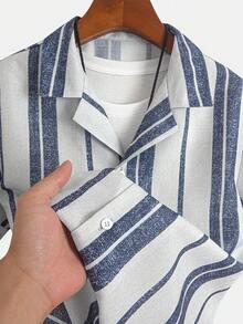 Men's Polo Collar Stripe Short Sleeve Shirt And Shorts Set, Fashion Basic Distinctive Outfit, Suitable For Daily, Outdoor, Sports And Casual Occasions, Executive Suit Required For Men - White - View 2