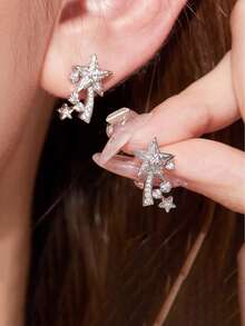 一对优雅的立方氧化锆星形耳环，适合女性在婚礼、派对、订婚、周年纪念、情人节等场合佩戴，也是送给母亲的理想礼物。 - 1# - 查看 13