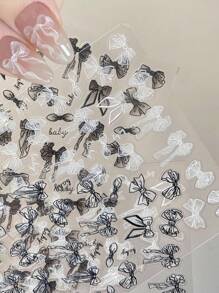 1/3pcs New Japanese Hand-Painted Ribbon Black And White Bow Nail Art Lace Waterproof Retro Black Bow Versatile French Nail Art, Used For Nail Decoration Nail Art Stickers With Self-Adhesive Backing