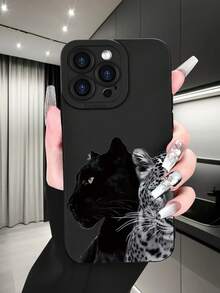Fierce Animals 1 件黑白豹纹 2D 图案创意高端商务简约时尚手机壳，适合作为送给长辈、朋友、家人、情侣的生日或节日礼物，柔软触感哑光黑色全覆盖保护防尘防水外壳兼容 16/15/14/13/12/11/Pro/ProMax/X/XR/XS/XS Max/7/8/PLUS 和型号