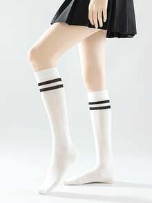 1双女士条纹加厚过膝袜，秋冬季流行款式，Y2K风格，舒适保暖 - 彩色 - 查看 2
