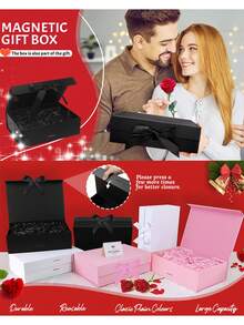 Caja rectangular con tapa magnética, luces y cierre de lazo para festivales, fiestas, regalos de cumpleaños, caja para pedida de mano, bodas, Navidad, Halloween, embalaje de regalos de cumpleaños - Negro - Ver 10
