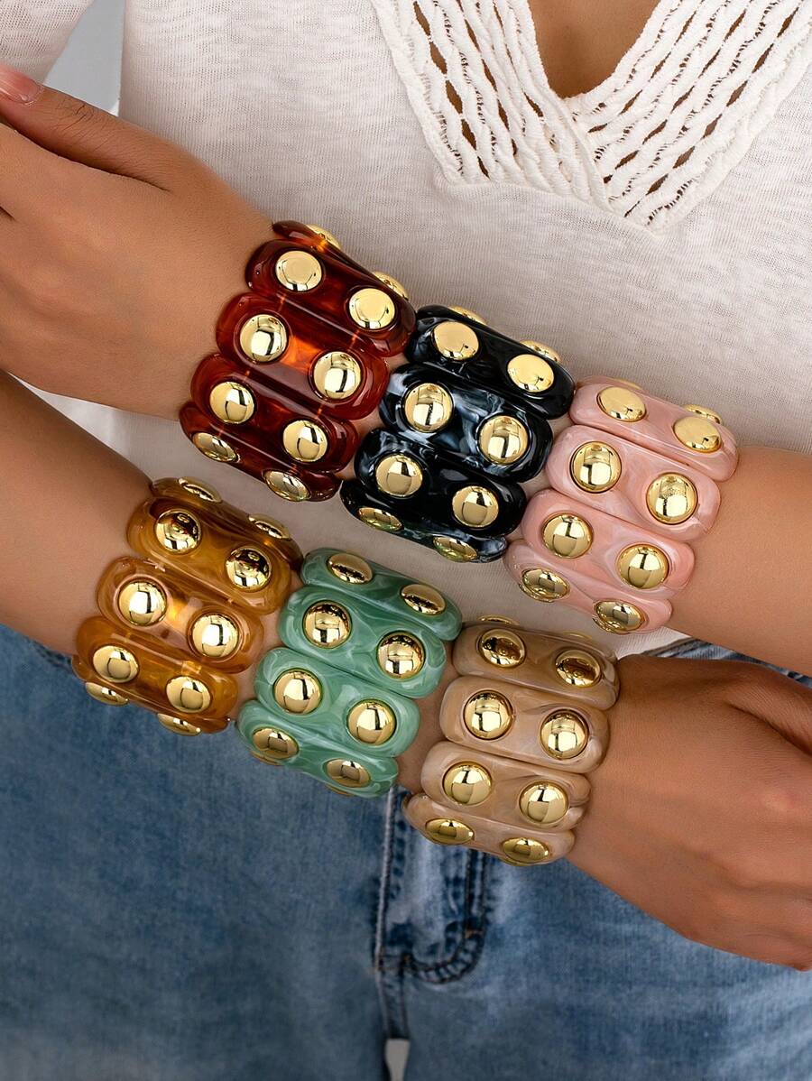 1 Stück modisches Vintage Acryl Batik ovales elastisches Armband für Frauen, Damenschmuck