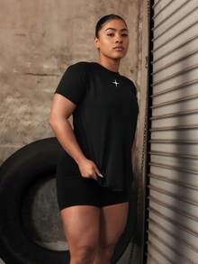 Women's Regular Fit Black T-Shirt With White Cross Print On Chest - Black - View 1