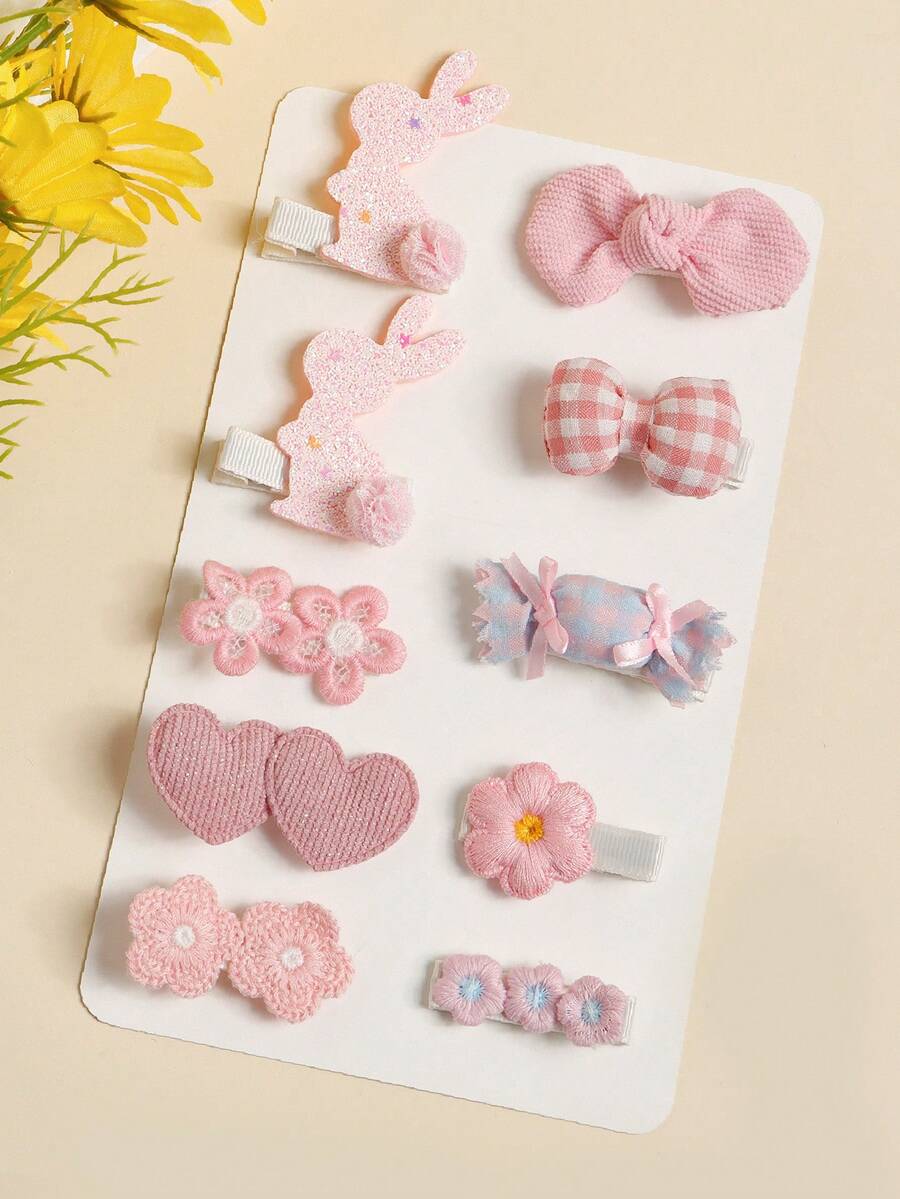 10pcs Set Pink Newborn Elastic Hair Clips, Soft Skin-Friendly Nonglue Trace, Suitable For Baby Party, Infant Hair Accessory Photography Set - Multicolor - View 1