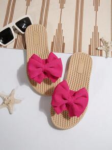 全新舒适休闲大码女式平底一脚蹬凉鞋，蝴蝶结装饰，露趾，时尚，适合海滩、度假、夏季 - 玫紅色 - 查看 6