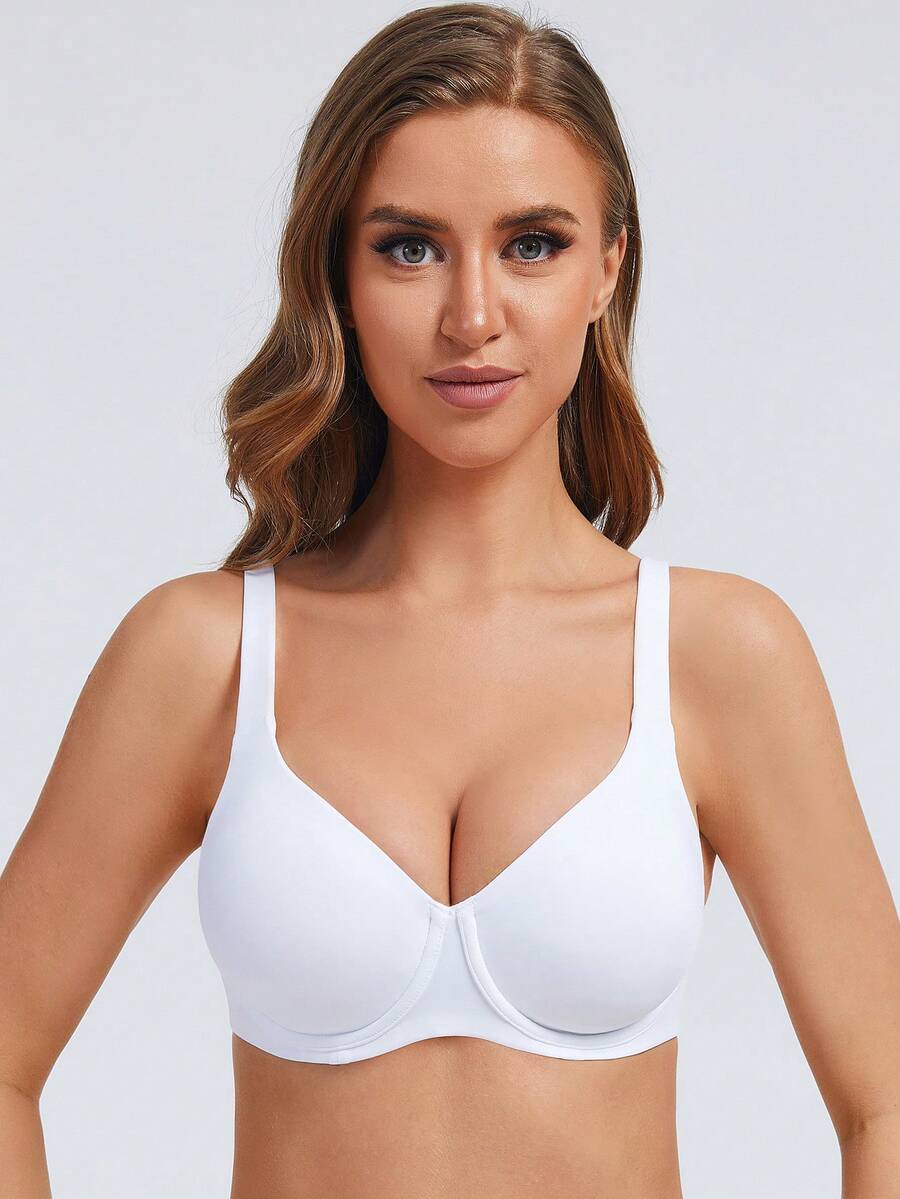 MELENECA Women's Plus Size Minimizer Underwire Full Coverage Unlined Seamless Cup Bras - White - View 1