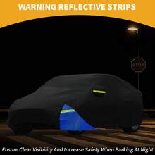 Car Cover Waterproof All Weather 210D, UV Sun Rain Protection, With Left Side Zipper - Black Blue 190.94"x75.59"x57.09" - View 3