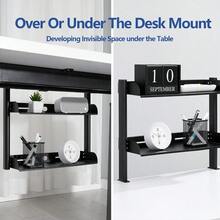 Organizador de escritorio con abrazadera, Estantería de extensión de escritorio de 17,32", Unidad de estantería de 2 niveles con bandeja de almacenamiento metálica ajustable, Extensión de escritorio, Mesa lateral, Para accesorios de escritorio, Dispositivos de juego - 1 - Ver 5