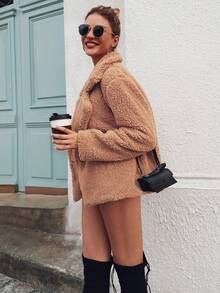 Damen Jacke Einfarbig mit Knopfleiste und fluffigem Material, für Herbst/Winter