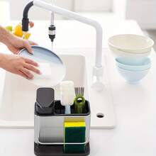 Stainless Steel Kitchen Utensil Rack With Drip Tray - Dish Soap Dispenser, Sponge Holder, And Tool Organizer, Saves Space On Home And Professional Countertops, Kitchen Tool Storage, Durable Stainless Steel - 黑色 - 查看 3