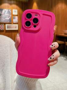 1 pieza Funda de teléfono a prueba de caídas con borde ondulado color rojo rosa sólido apta para 16 Pro Max, 11/12/13 Pro, 4 Plus, 15/15 Pro, 5 Pro Max, XR, 7/8 Plus