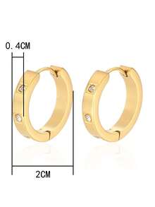 1pair Exquisite Stainless Steel Cubic Zirconia Decor Hoop Earrings For Women For Daily Decoration - Vàng - Xem 4